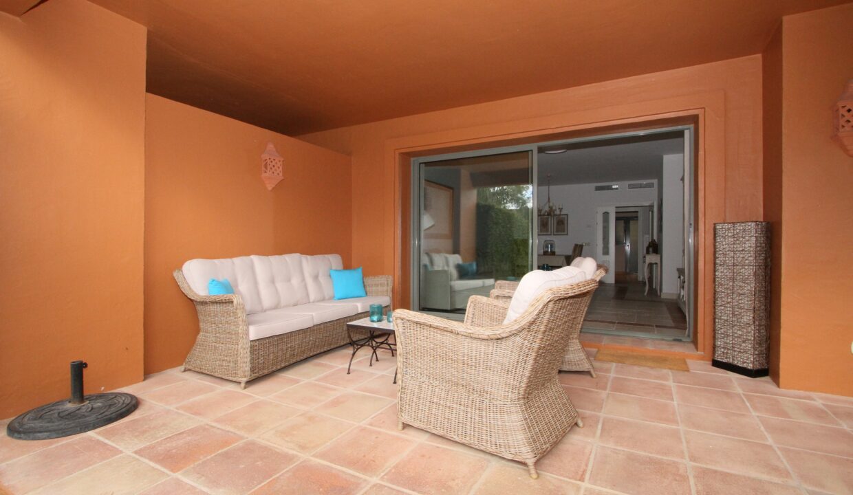 Terrace 2 bedroom apartment for rent with indoor pool, gym and private garden, Marbella, Costa del Sol, Spain